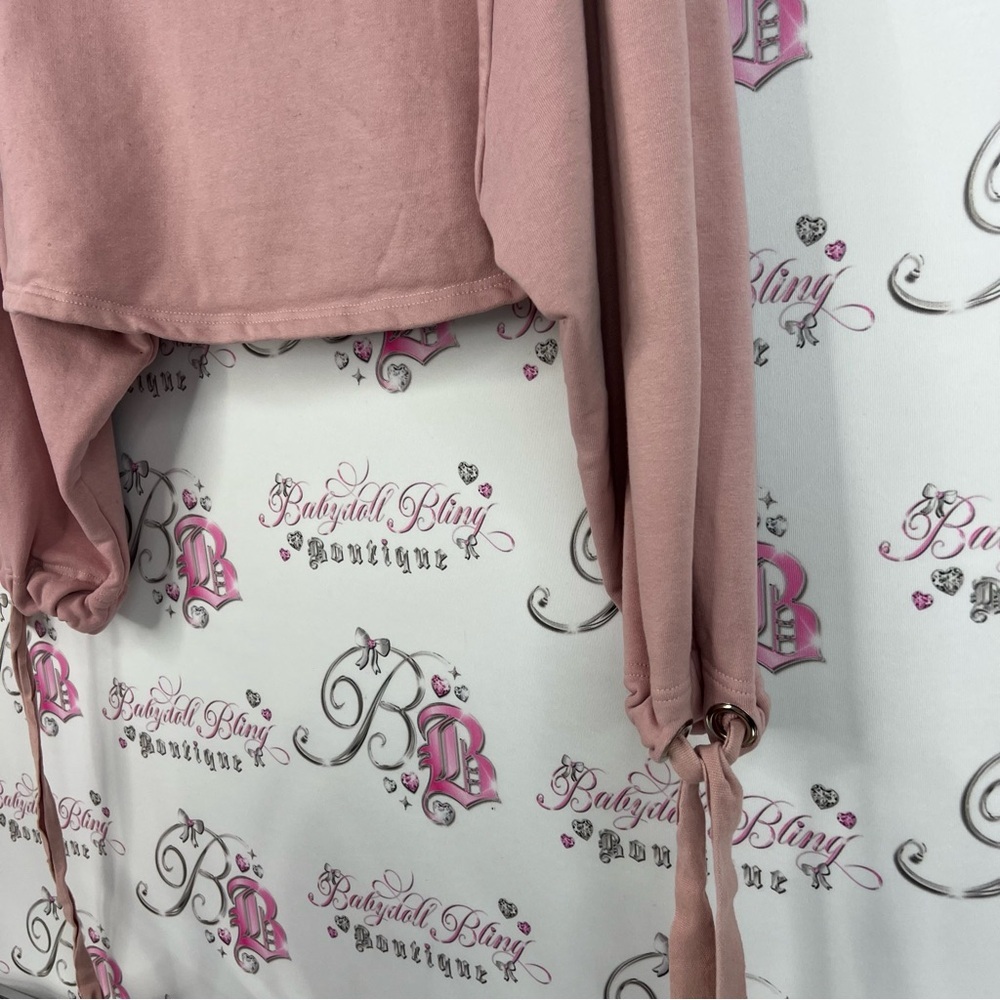 Tiger Mist sweater corset lace up sleeves not your baby Dusty Pink Cropped - Picture 3 of 9
